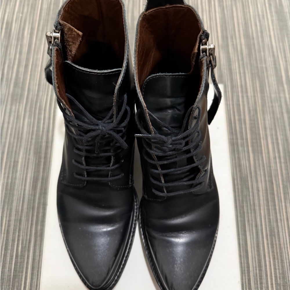 Acne Studio Black Leather Lace-Up Boots with Brown Inner Lining